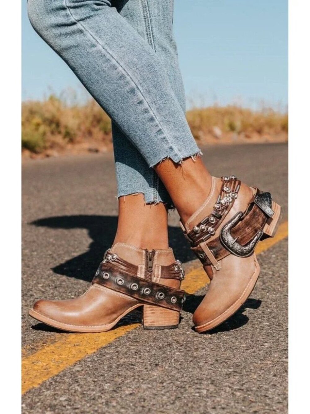 FREEBIRD By STEVEN*Saloon*Booties Boots*Buckles & Studs*Taupe 7